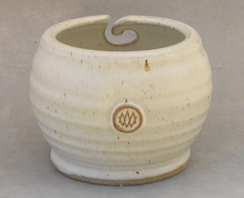 white yarn bowl knit bowl white speckled glaze