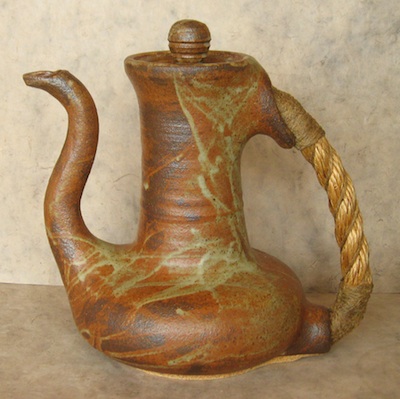 rope handle teapot middle eastern style pottery
